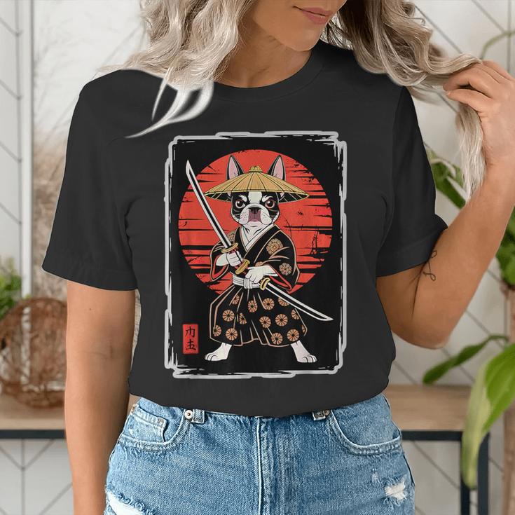 Boston Terrier Samurai Ninja Vintage Anime Japanese Ukiyo-e Women's T-Shirt, funny gift