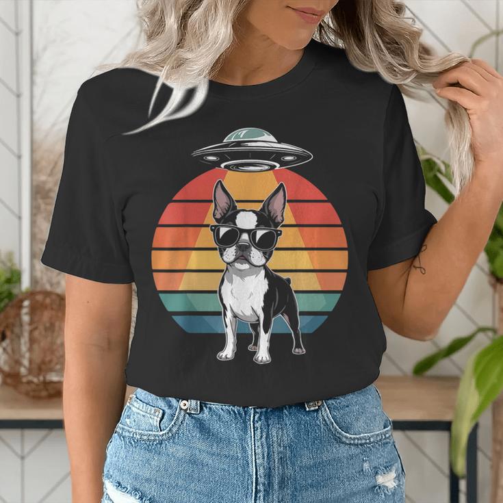 Boston Terrier UFO Alien Boston Terrier Dog Mom Dad Women's T-Shirt, Boston Terrier Dad Shirts, Boston Terrier Mom Shirts, funny gift