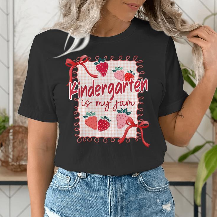 Bow Strawberry Kindergarten Is My Jam Teacher Kinder Team Women's T-Shirt, funny gift
