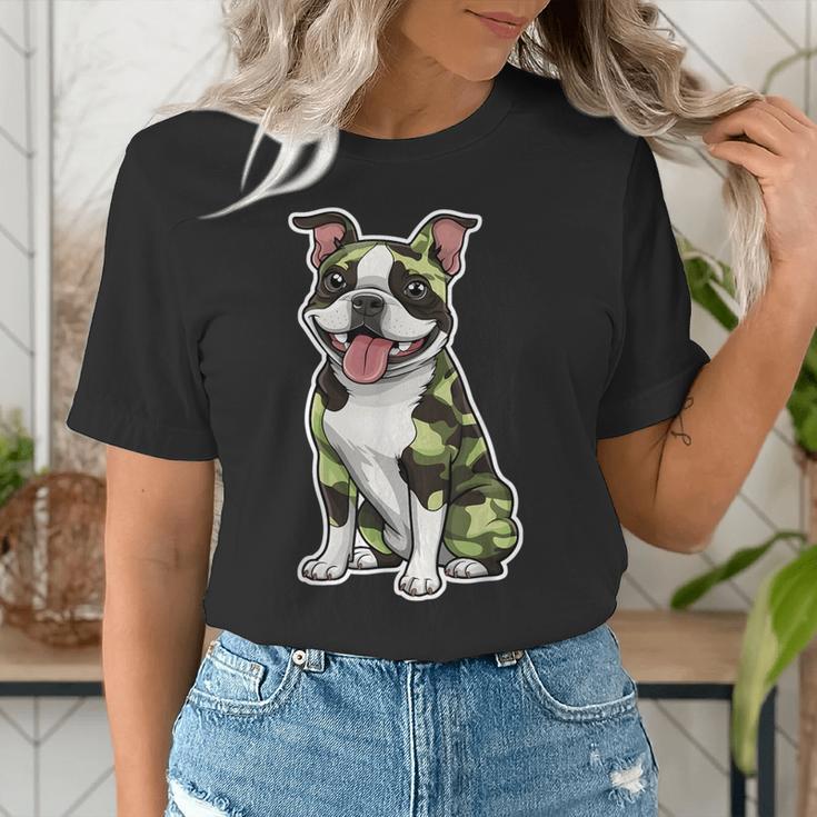 Camo Boston Terrier Pet Owner Camouflage Dog Lover Women's T-Shirt, funny gift
