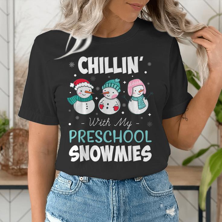 Chillin' With My Preschool Snowmies Teacher Christmas Men Women Kids Women's T-Shirt, funny gift