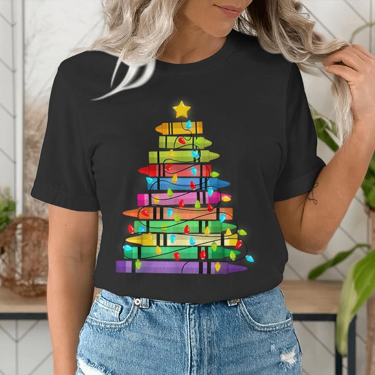 Christmas Tree Made Of Crayons School Teacher Life Student Women's T-Shirt, funny gift