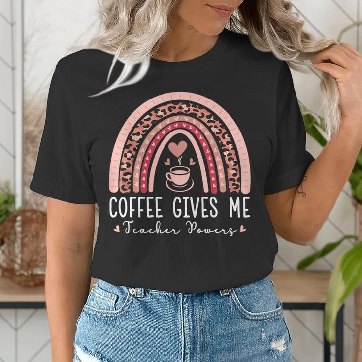 Coffee Gives Me Teacher Powers Leopard Rainbow Teacher Women's T-Shirt, funny gift Coffee Gives Me Teacher Powers Leopard Rainbow Teacher Women's T-Shirt, funny gift