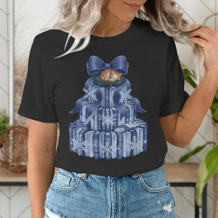 Coquette Bow Book Tree Merry Christmas Xmas Teacher Holiday Women's T-Shirt, funny gift Coquette Bow Book Tree Merry Christmas Xmas Teacher Holiday Women's T-Shirt, funny gift