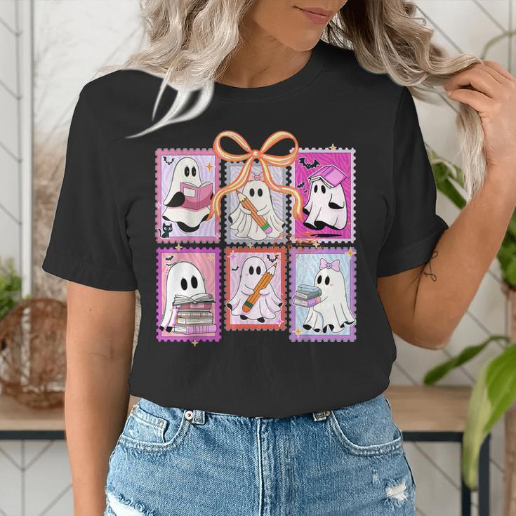 Coquette Bow Spooky Teacher Ghost Halloween Trick Or Teach Women's T-Shirt, funny gift Coquette Bow Spooky Teacher Ghost Halloween Trick Or Teach Women's T-Shirt, funny gift