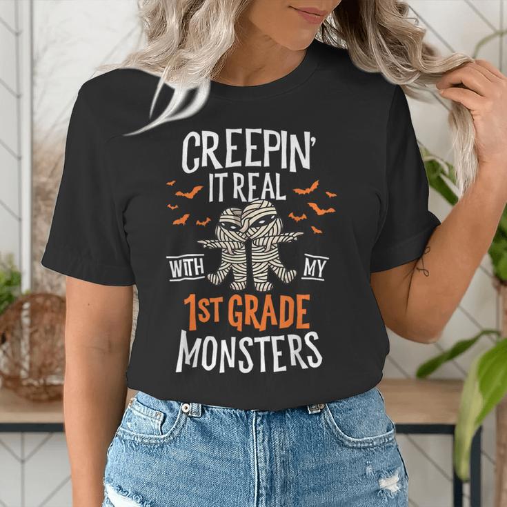 Creepin It Real With My 1st Grade Monsters Halloween Teacher Women's T-Shirt, funny gift Creepin It Real With My 1st Grade Monsters Halloween Teacher Women's T-Shirt, funny gift