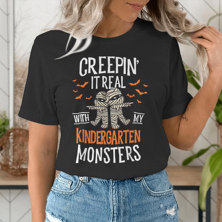 Creepin It Real Kindergarten Monsters Halloween Teacher Women's T-Shirt, funny gift Creepin It Real Kindergarten Monsters Halloween Teacher Women's T-Shirt, funny gift
