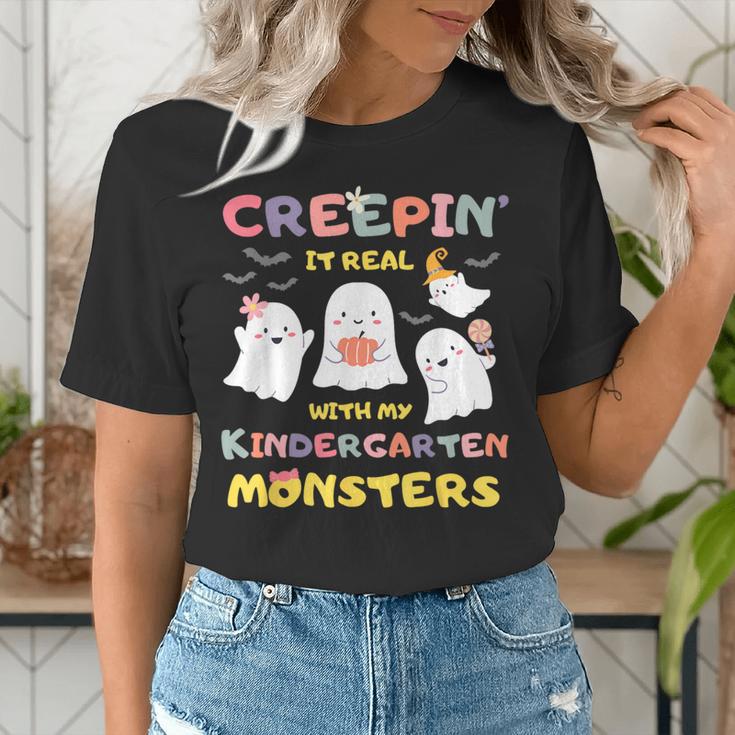 Creepin It Real With Kindergarten Monsters Halloween Teacher Women's T-Shirt, funny gift Creepin It Real With Kindergarten Monsters Halloween Teacher Women's T-Shirt, funny gift