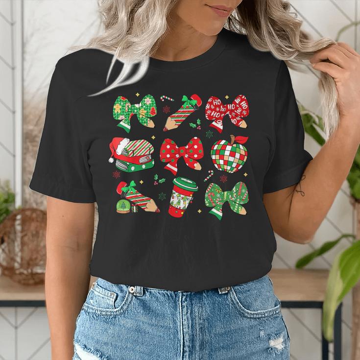 Cute Coquette Pencil Bow Christmas School Teacher Student Women's T-Shirt, funny gift Cute Coquette Pencil Bow Christmas School Teacher Student Women's T-Shirt, funny gift