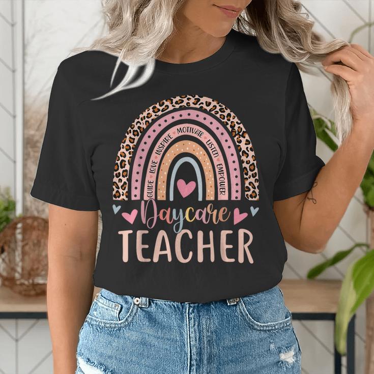 Cute Daycare Teacher Rainbow Leopard Print Childcare Worker Women's T-Shirt, funny gift