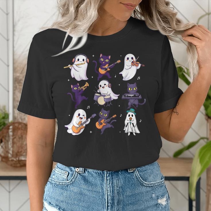 Cute Ghost Cat Playing Musical Halloween Music Teacher Women's T-Shirt, funny gift Cute Ghost Cat Playing Musical Halloween Music Teacher Women's T-Shirt, funny gift