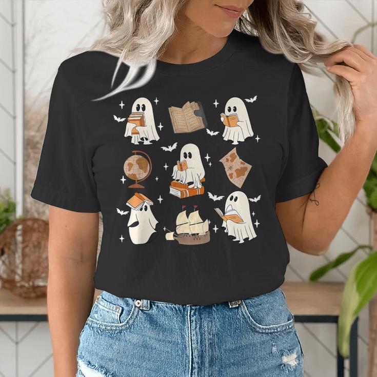 Cute Ghosts Reading Book Bookworm Halloween History Teacher Women's T-Shirt, History Teacher Shirts, funny gift Cute Ghosts Reading Book Bookworm Halloween History Teacher Women's T-Shirt, History Teacher Shirts, funny gift