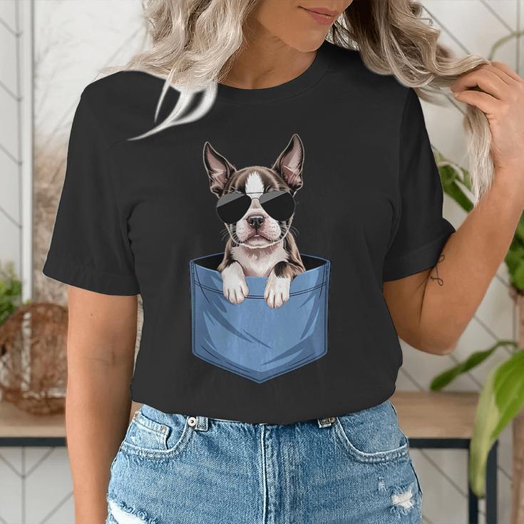 Cute Pocket Boston Terrier Lover Dog Mom Women's T-Shirt, Boston Terrier Mom Shirts, funny gift
