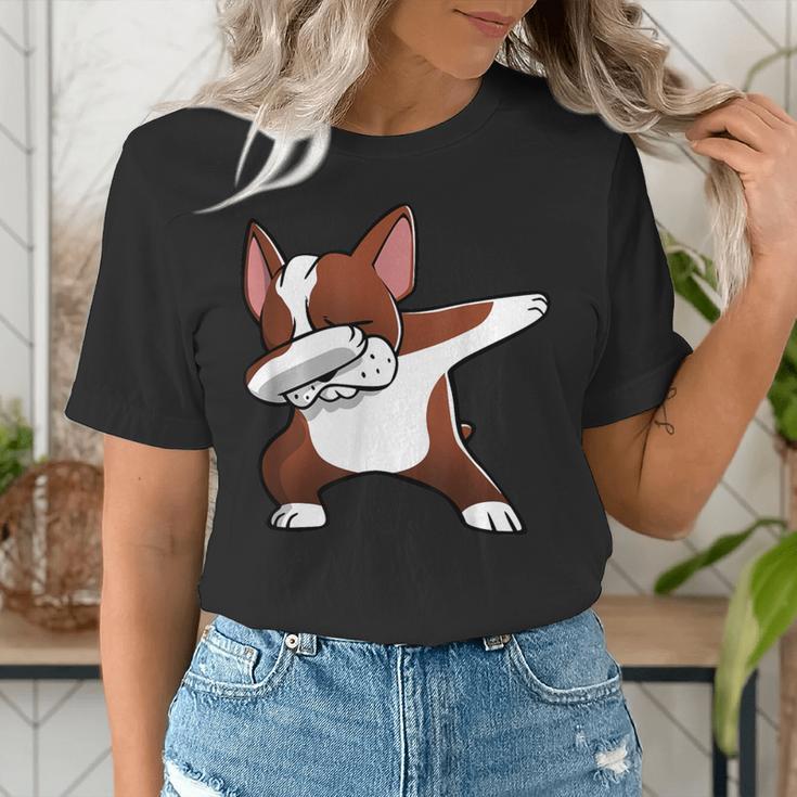 Dabbing Red Boston Terrier Dab Dance Dog Men Women Kids Women's T-Shirt, funny gift