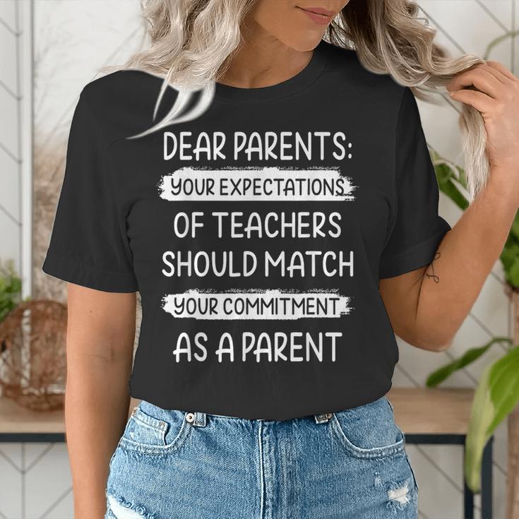 Dear Parents Your Expectations Of Teachers Should Match Men Women Women's T-Shirt, funny gift Dear Parents Your Expectations Of Teachers Should Match Men Women Women's T-Shirt, funny gift