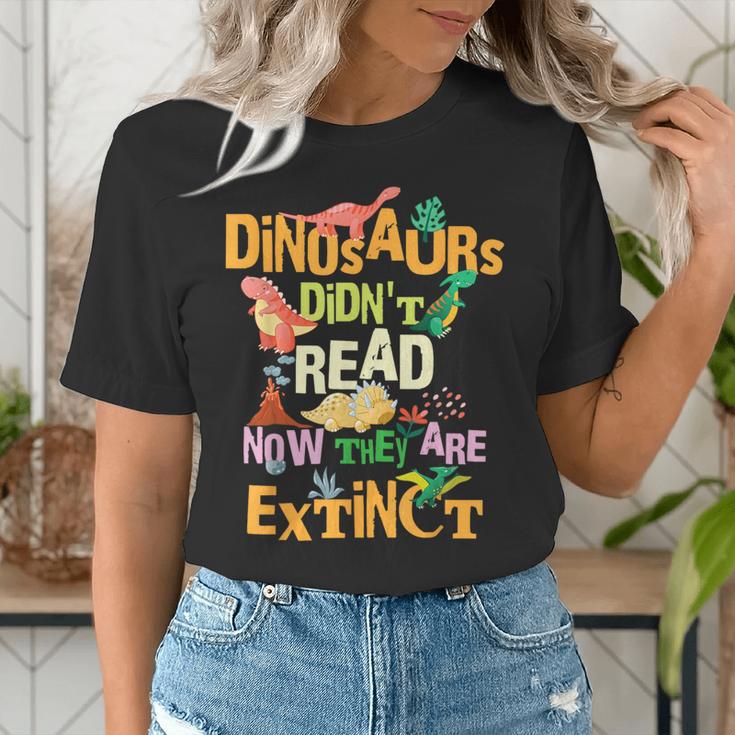 Dinosaurs Didn't Read Now They Are Extinct Reading Teacher Women's T-Shirt, funny gift