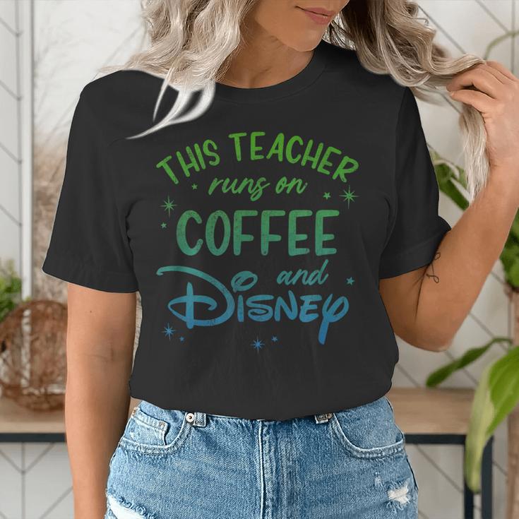 Disney This Teacher Runs On Coffee And Disney Gradient Logo Women's T-Shirt, funny gift Disney This Teacher Runs On Coffee And Disney Gradient Logo Women's T-Shirt, funny gift