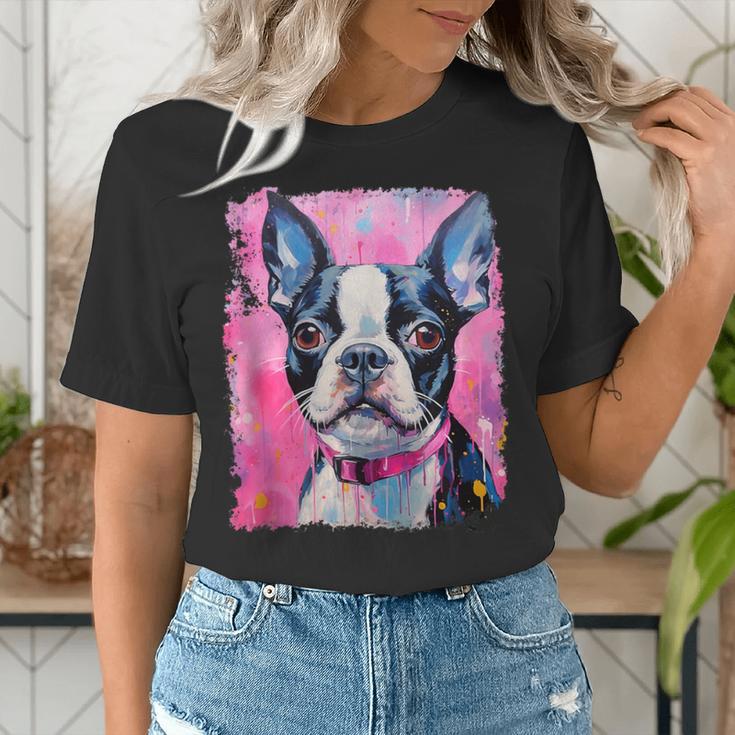 Dog Pink Boston Terrier Women's T-Shirt, funny gift