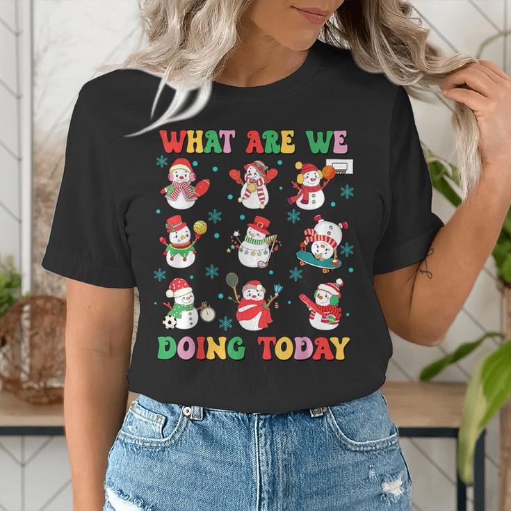 What Are We Doing Today PE Teacher Snowman Christmas Women's T-Shirt, Pe Teacher Shirts, funny gift What Are We Doing Today PE Teacher Snowman Christmas Women's T-Shirt, Pe Teacher Shirts, funny gift