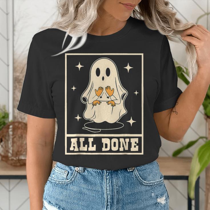 All Done Sign Language Ghost Speech Pathology Teacher Women's T-Shirt, funny gift All Done Sign Language Ghost Speech Pathology Teacher Women's T-Shirt, funny gift