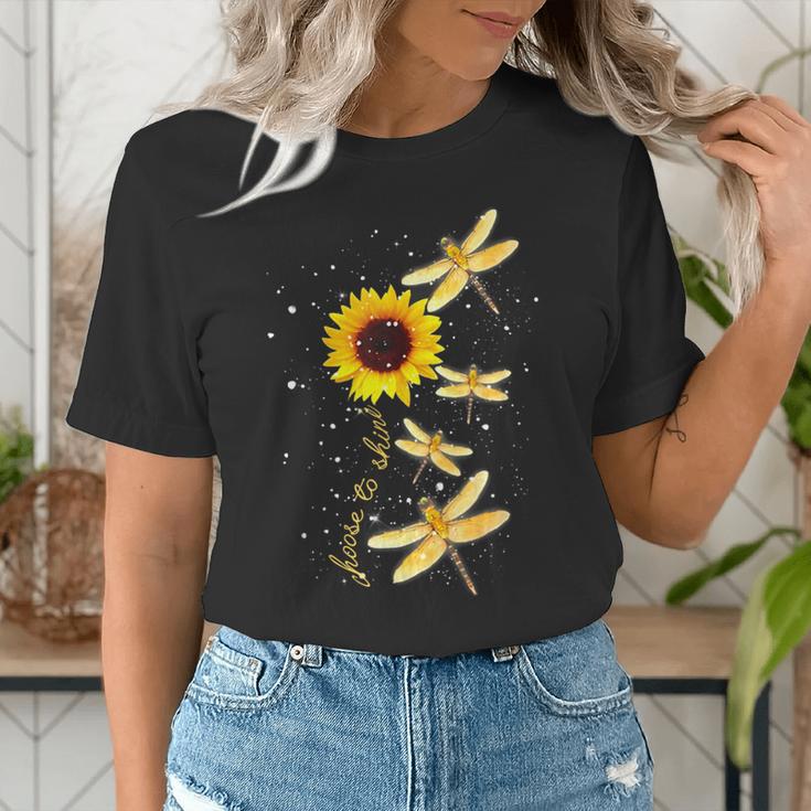 Dragonfly Sunflower Teacher Growth Mindset Choose To Shine Women's T-Shirt, funny gift Dragonfly Sunflower Teacher Growth Mindset Choose To Shine Women's T-Shirt, funny gift