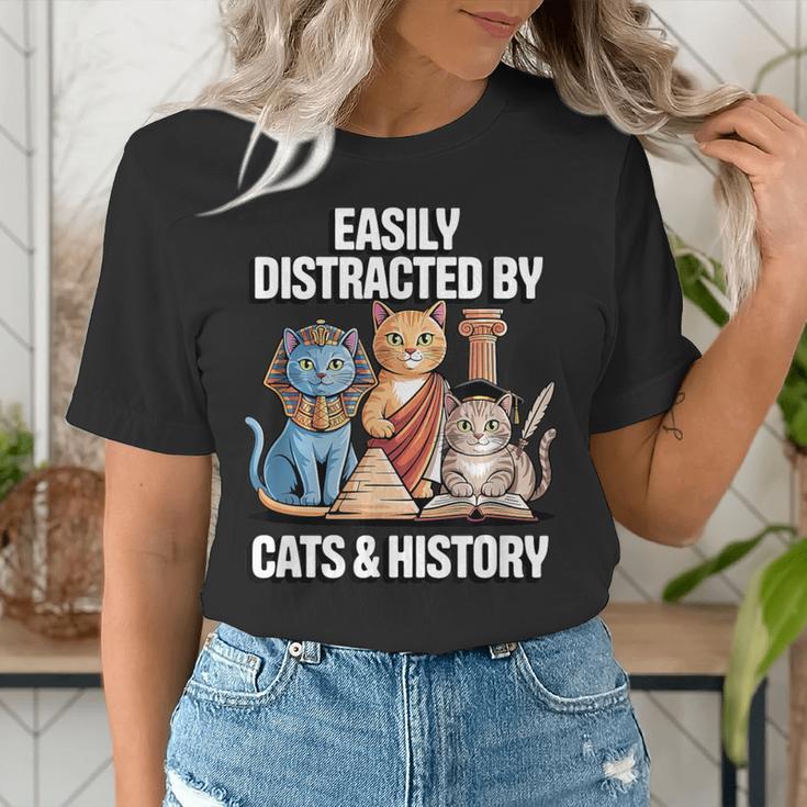 Easily Distracted By Cats & History Teacher Women Men Women's T-Shirt, History Teacher Shirts, funny gift