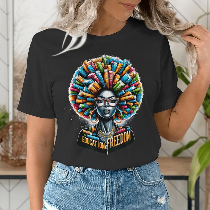 Education Is Freedom History Month Teacher Books Afro Women's T-Shirt, History Teacher Shirts, funny gift
