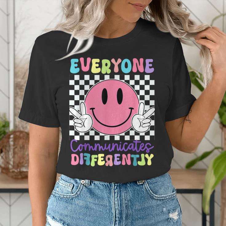 Everyone Communicates Differently Autism Awareness Teacher Women's T-Shirt, funny gift Everyone Communicates Differently Autism Awareness Teacher Women's T-Shirt, funny gift