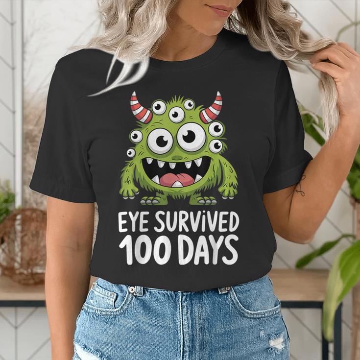 Eye Survived 100 Days Of School Monster Lover Teacher Kids Women's T-Shirt, funny gift