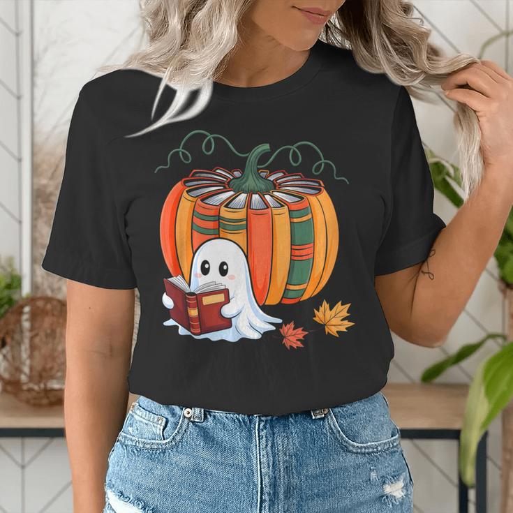 Fall Book Pumpkin Ghost Reading Books Halloween Teacher Women's T-Shirt, funny gift Fall Book Pumpkin Ghost Reading Books Halloween Teacher Women's T-Shirt, funny gift