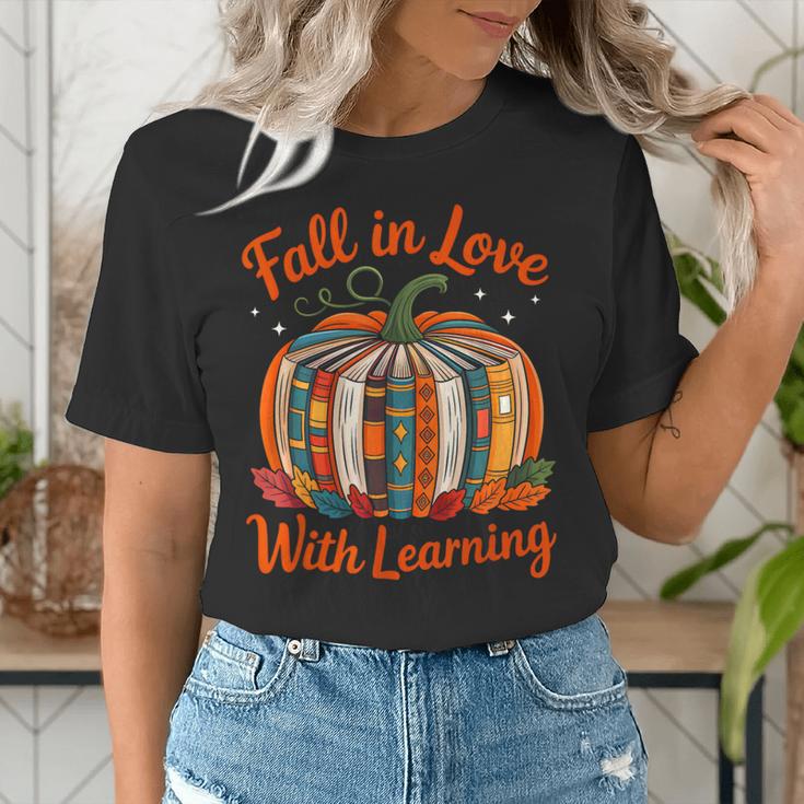 Fall In Love With Learning Book Lover Autumn Pumpkin Teacher Women's T-Shirt, funny gift Fall In Love With Learning Book Lover Autumn Pumpkin Teacher Women's T-Shirt, funny gift