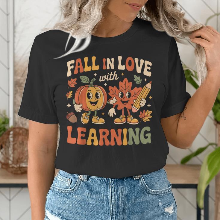 Fall In Love With Learning Retro Autumn Thanksgiving Teacher Women's T-Shirt, funny gift Fall In Love With Learning Retro Autumn Thanksgiving Teacher Women's T-Shirt, funny gift