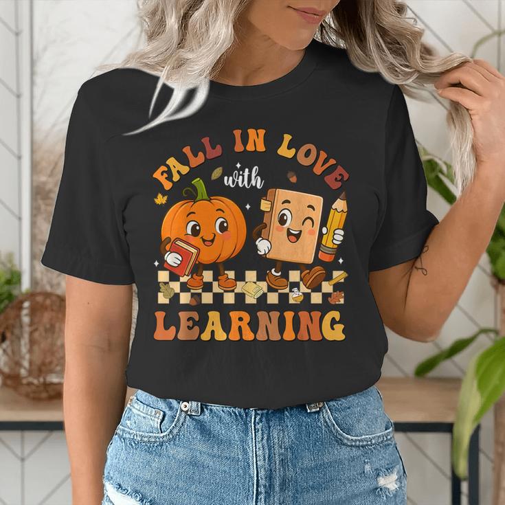Fall In Love With Reading Book Autumn Pumpkins And Teachers Women's T-Shirt, funny gift Fall In Love With Reading Book Autumn Pumpkins And Teachers Women's T-Shirt, funny gift