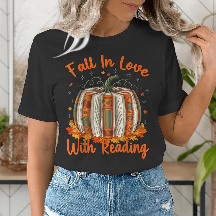 Fall In Love With Reading Pumpkin Autumn Librarians Teacher Women's T-Shirt, funny gift Fall In Love With Reading Pumpkin Autumn Librarians Teacher Women's T-Shirt, funny gift
