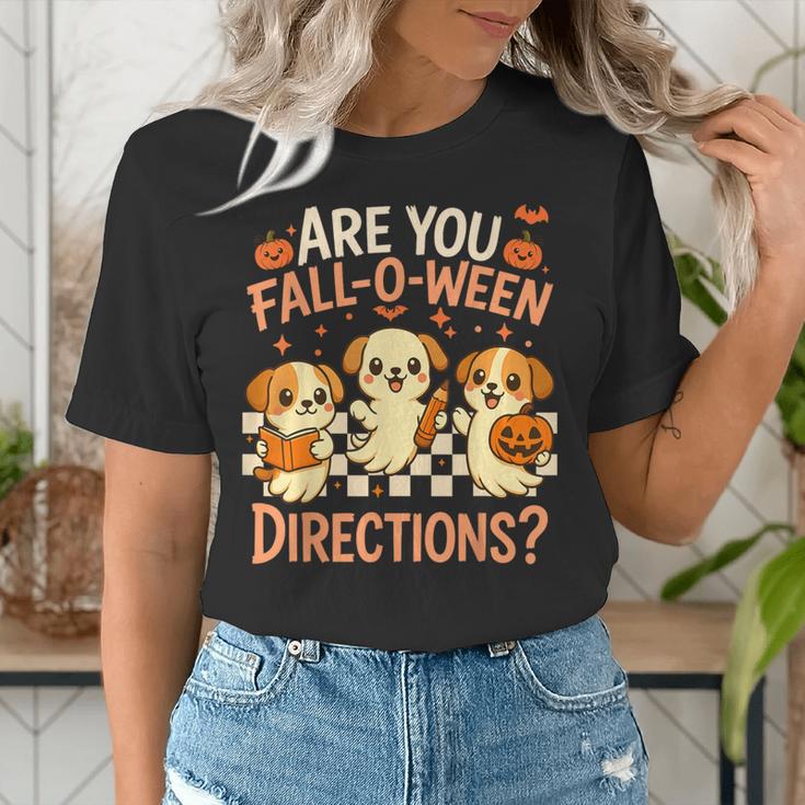 Are You Fall O Ween Directions Teacher Halloween Dog Ghost Women's T-Shirt, funny gift