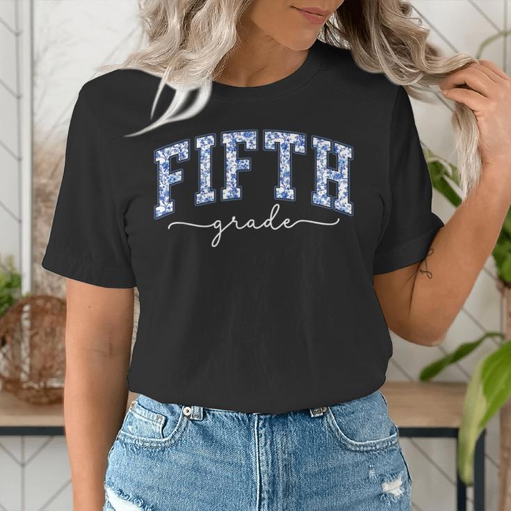 Fifth Grade Coquette Toile Blue Bow Floral Women Teacher Women's T-Shirt, funny gift Fifth Grade Coquette Toile Blue Bow Floral Women Teacher Women's T-Shirt, funny gift
