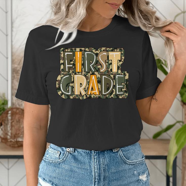 First 1St Grade Camo Camouflage Boy Teacher Back To School Women's T-Shirt, First Grade Teacher Shirts, funny gift