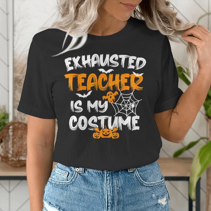 Fun Halloween Sayings Quotes Exhausted Teacher Is My Costume -Adults Short Sleeve Halloween Teacher T-Shirt Small Women's T-Shirt, funny gift