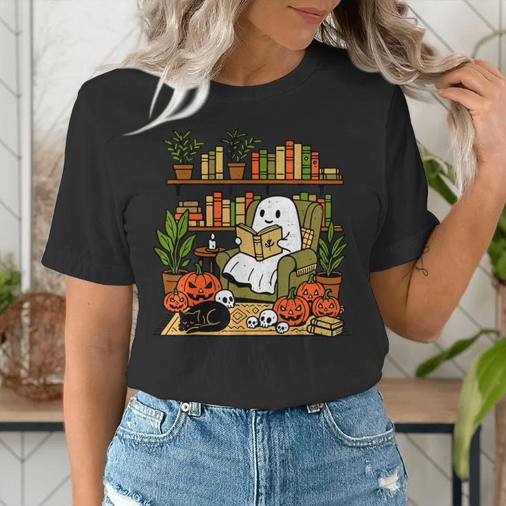 Ghost Library Reading Books Halloween Librarian Teacher Women's T-Shirt, funny gift