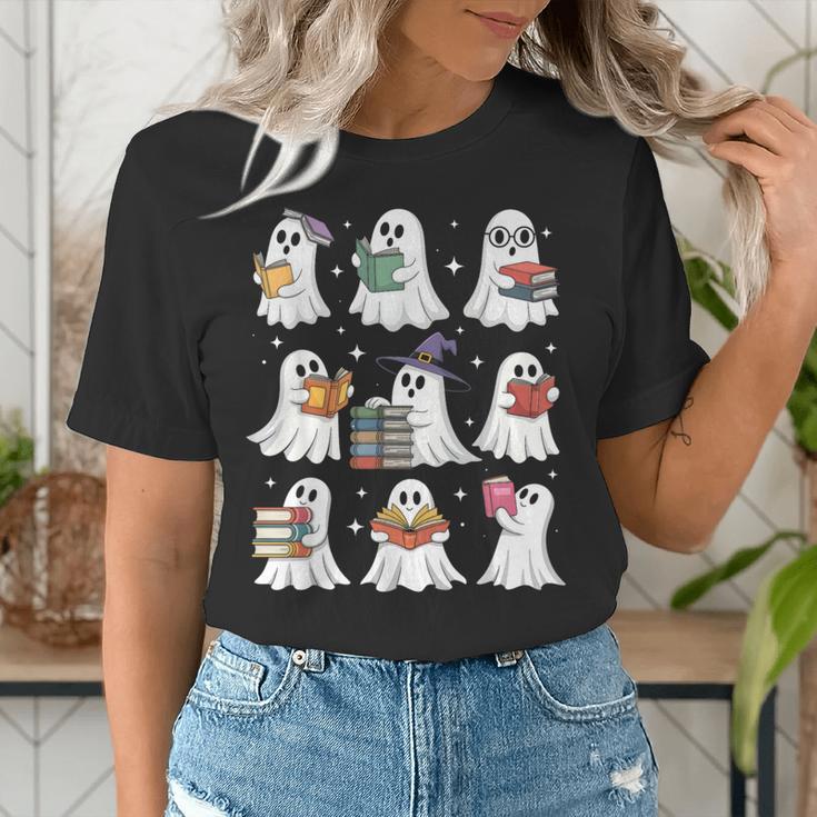 Ghost Reading Teacher Halloween Costume Librarian Book Lover Women's T-Shirt, funny gift
