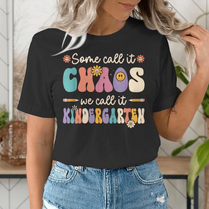 Groovy Some Call It Chaos We Call It Kindergarten Teacher Women's T-Shirt, Groovy Teacher Shirts, funny gift Groovy Some Call It Chaos We Call It Kindergarten Teacher Women's T-Shirt, Groovy Teacher Shirts, funny gift
