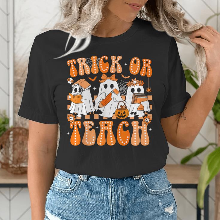 Groovy Teacher Halloween Trick Or Teach Ghost Men Women Kids Women's T-Shirt, Groovy Teacher Shirts, funny gift