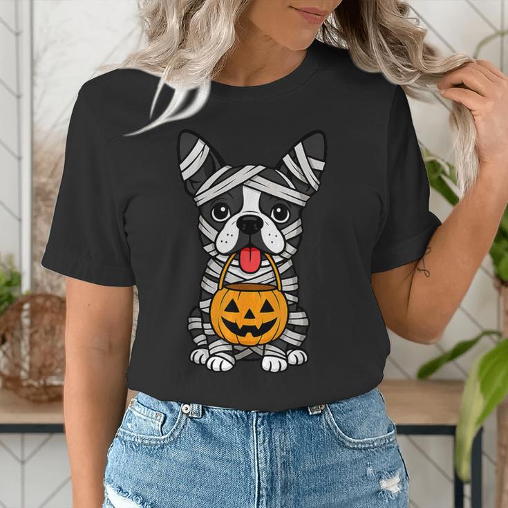 Halloween Dog Boston Terrier Mummy Costume Men Women Kids Women's T-Shirt, Boston Terrier Halloween Shirts, funny gift