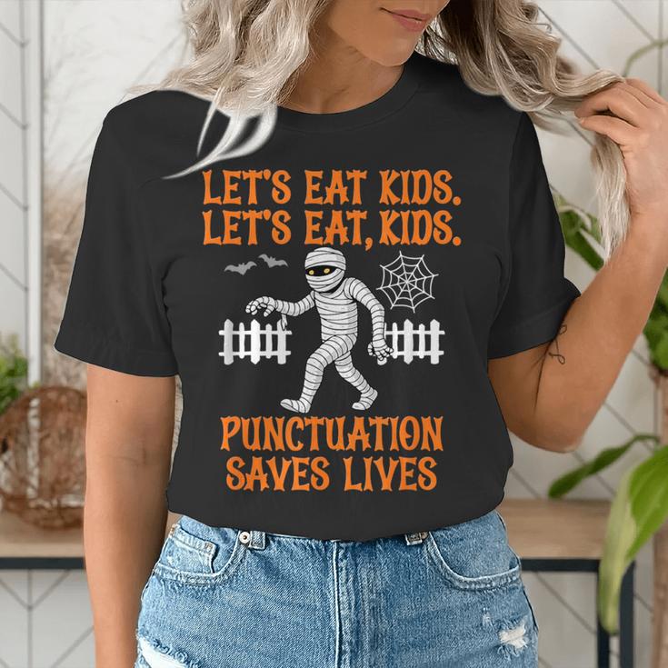 Halloween Lets Eat Kids Punctuation Teacher Women's T-Shirt, funny gift Halloween Lets Eat Kids Punctuation Teacher Women's T-Shirt, funny gift