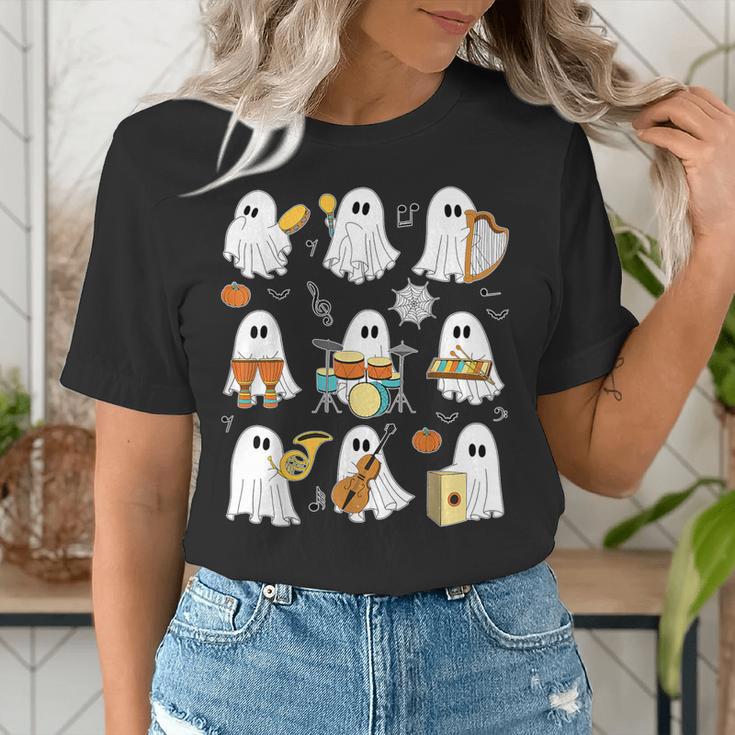 Halloween Ghost Music Teacher Playing Instruments Women's T-Shirt, funny gift