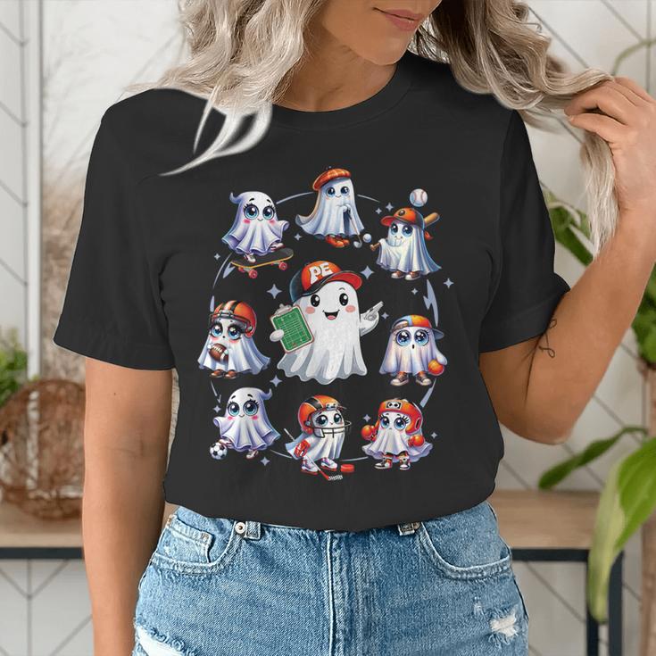 Halloween PE Teacher Ghost Playing Sports Physical Education Women's T-Shirt, Pe Teacher Shirts, funny gift