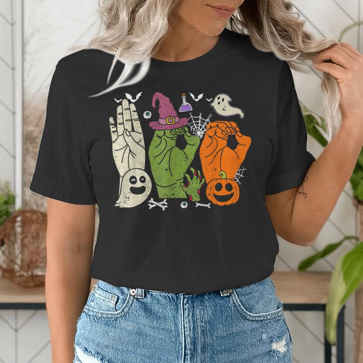 Halloween SPED Teacher Boo In ASL Boo Hands Sign Language Women's T-Shirt, funny gift