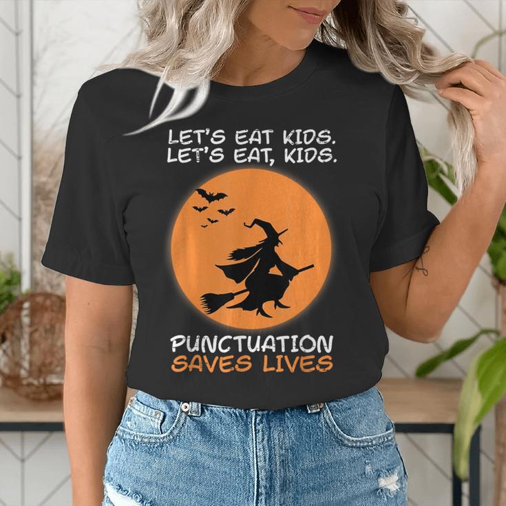 Halloween Teacher Witch Lets Eat Kids Punctuation Women's T-Shirt, funny gift Halloween Teacher Witch Lets Eat Kids Punctuation Women's T-Shirt, funny gift