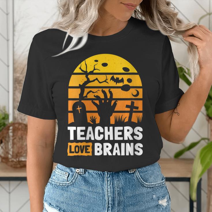 Halloween Teachers Science Math Teachers Love Brains Women's T-Shirt, Science Teacher Shirts, funny gift