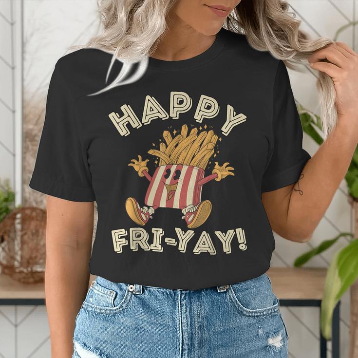 Happy Fri Yay Retro French Fries Friday Lovers Fun Teacher Women's T-Shirt, funny gift